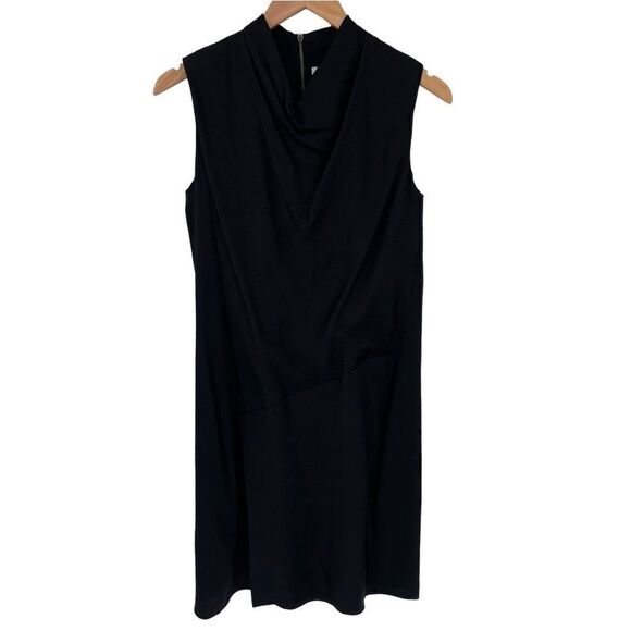 Helmut Lang Gravel Silk Draped Neck Overlap Mini Dress Pockets Women 4 Black - Picture 1 of 8